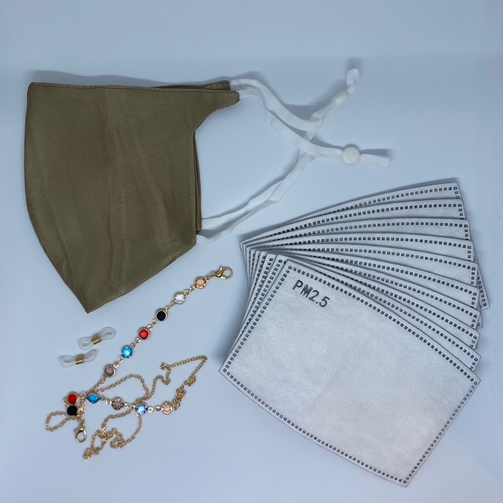 Mulberry silk facemask with lanyard and filters